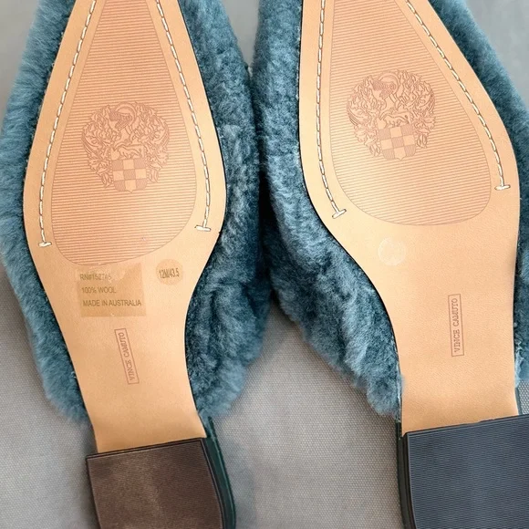 Vince Camuto Blue/Gray Cozy Mules with Faux Fur - Picture 3 of 3